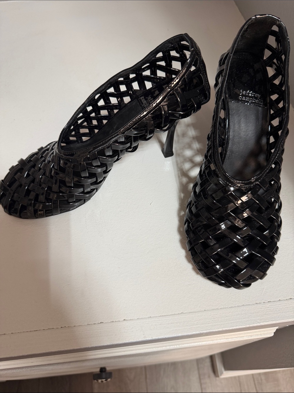 Jeffrey Campbell Black Woven Patent Heels